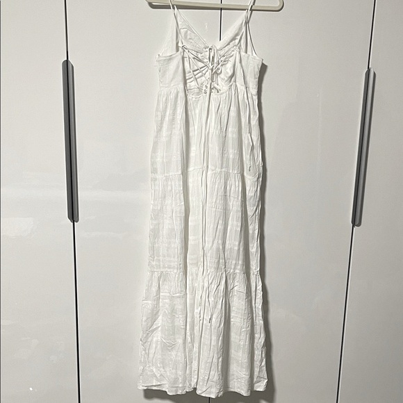 NWOT Young Fabulous & Broke White Bohemian Cotton Maxi Dress Pockets, Size M - Picture 7 of 13